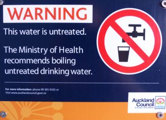 Signs currently warn people that untreated water might not be safe to drink at almost all Auckland Council public buildings on Waiheke.