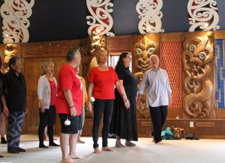 Hakari Marae 05Jan Newton and the Kapa Haka ropu perform at the hakari on Sunday to finish there course