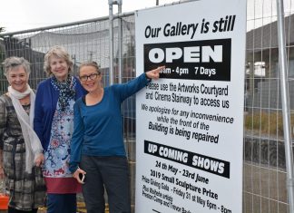 Waiheke Community Art Gallery staff, Linda Chalmers, Lynda Johnson and Kim Wesney