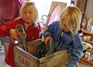 Sam and Nicky making their trolley for Gulf News Great Trolley Derby