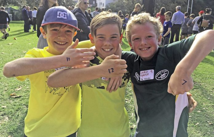 Tai Rippingale, Felix Lindesay and Lockie Spence show their placings in the nine-year-old boys event.